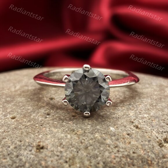 NEW Certified 2 ct. t.w. Grey Moissanite Solitaire 6 Prong Ring - Picture 1 of 8
